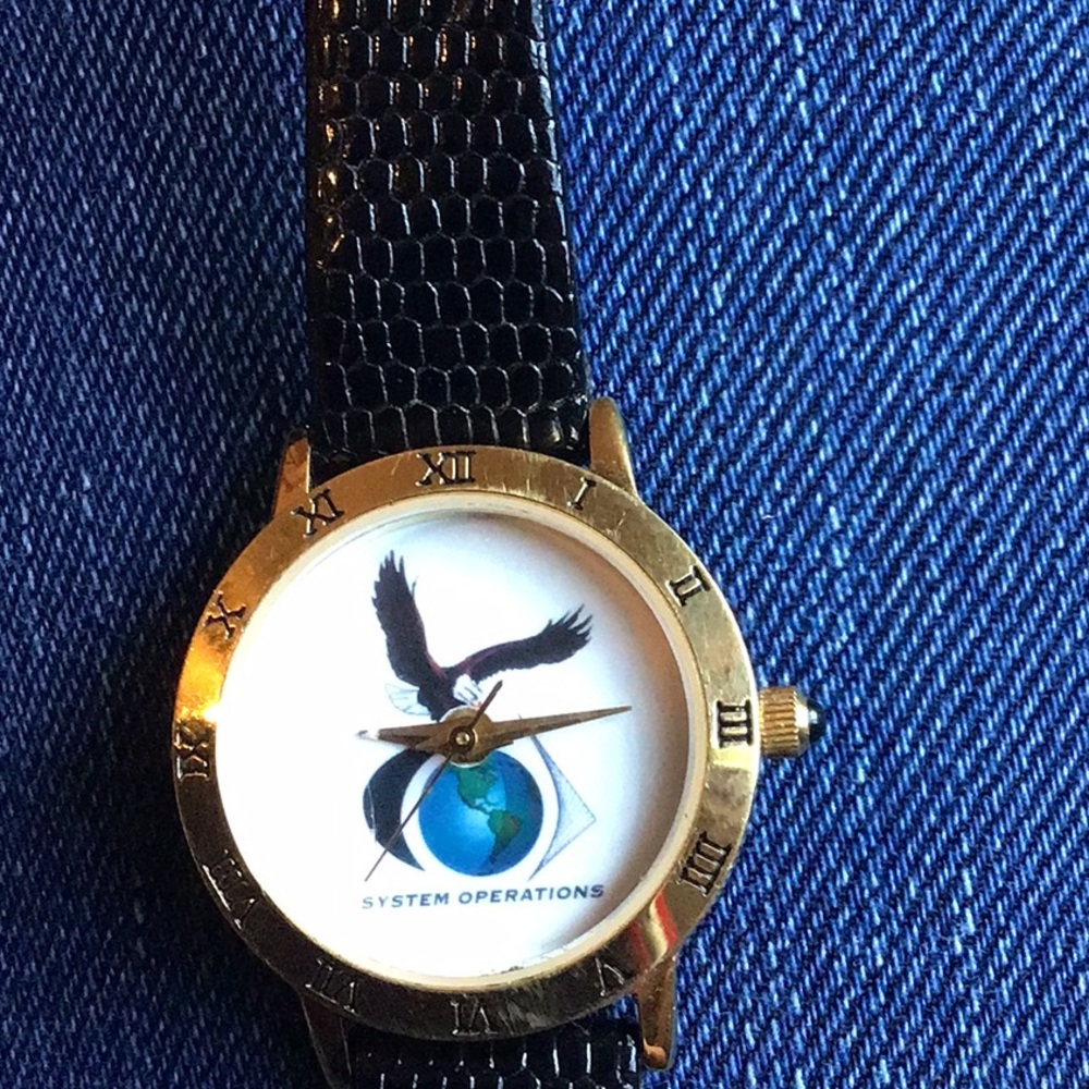 Black and Gold Watch with Insect Design